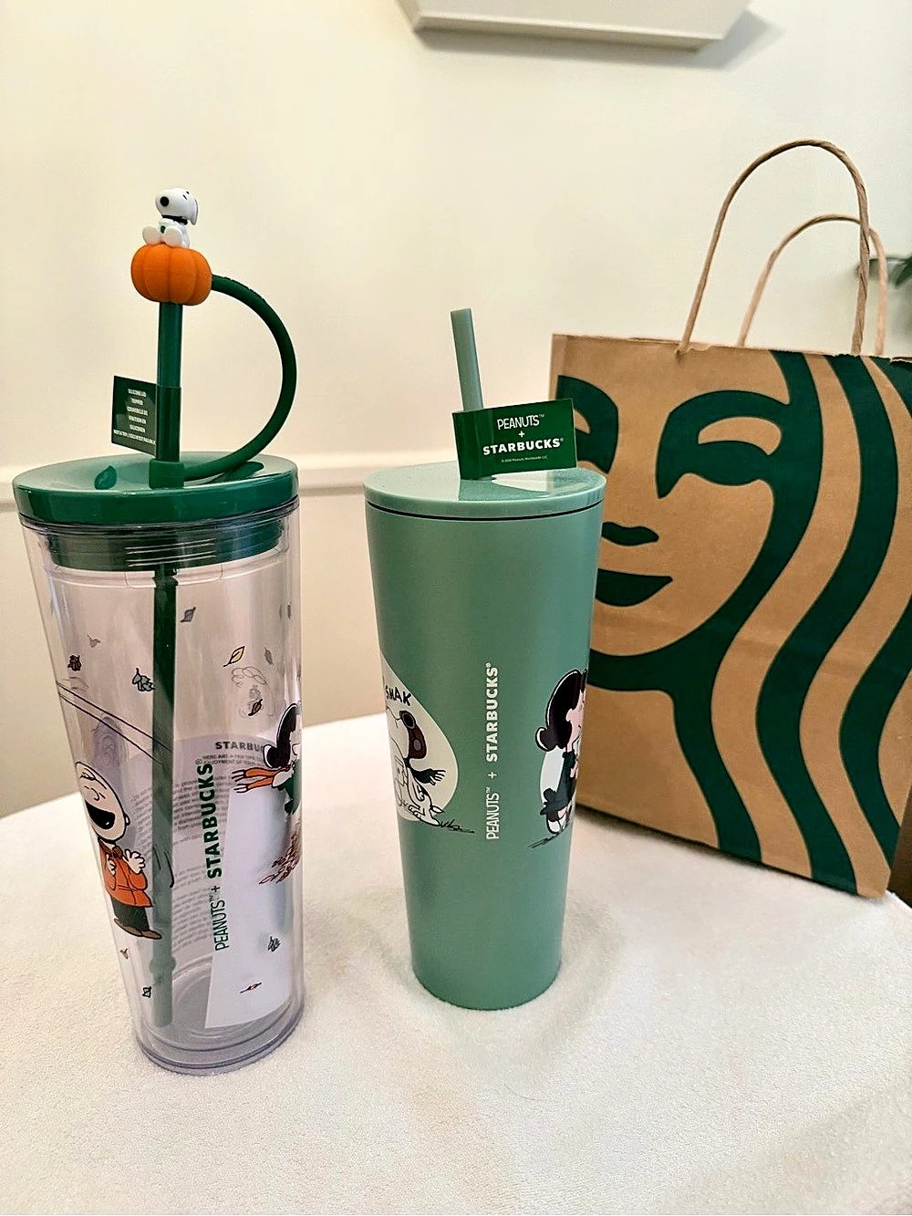 Starbucks Peanuts Starbucks Snoopy Lucy Smak Green Cold Cup Tumbler Peanuts -SET